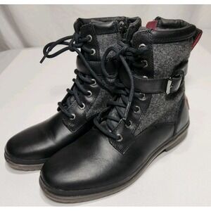 UGG Kesey Black Grey Leather Wool Lace Up/Zip Side Combat Boots Womens‎ Size 6